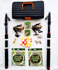 Kit Pesca 2 Varas Telescópica cm 2 Molinetes 3 Rol + Vários acessórios