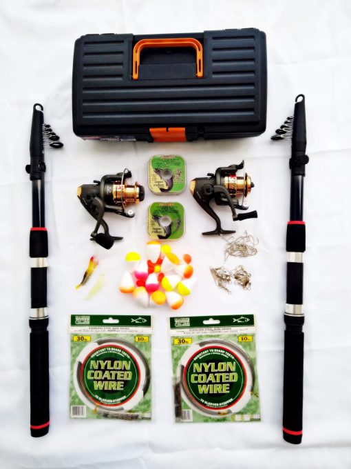 Kit Pesca 2 Varas Telescópica cm 2 Molinetes 3 Rol + Vários acessórios