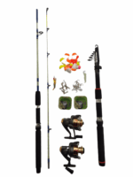 Kit pesca 1 Vara Telescópica+1 Vara de 2 Partes+ 2 Molinetes+ Vários Acessórios